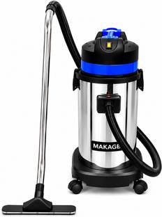 MAKAGE Stainless Steel Vacuum Cleaner (42x42x82 mm, Grey and Yellow) Dry Vacuum Cleaner with Reusable ...