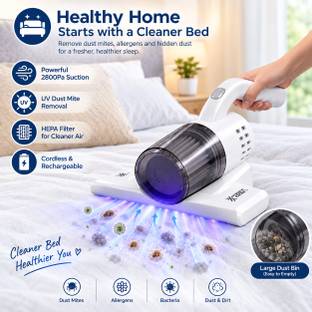 7ne7 mart Rechargeable Bed Vacuum Cleaner with UV Light & High Suction Mite Remover Cordless Vacuum Cl...