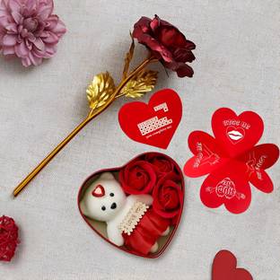 LoveGift Artificial Flower, Greeting Card, Soft Toy Gift Set