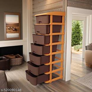MAXTID 7 Layer Brown Plastic Wardrobe For Clothes:Versatile Cupboard Free Standing Box Vanity Box