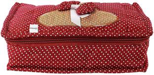 HOMESTIC Dot Printed Portable Jewellery Organizer With 6 Tranasparent Pockets (Maroon) Jewellery Organizer Vanity Box