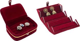 Aadhya 1 Ring & 1 Earring Folder Travelling Pouch (Maroon) Vanity Box