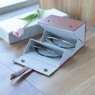 KUBER INDUSTRIES 4 Slots Sunglasses Organizer | Hanging And Foldable Eyeglasses Case | Brown Sunglasses Organizer Vanity Box