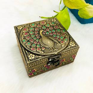 NAVRANG Jewellery Storage Box Golden Trinket Box Wedding Return Gift Decorative Box Wedding Return Gift Vanity Box