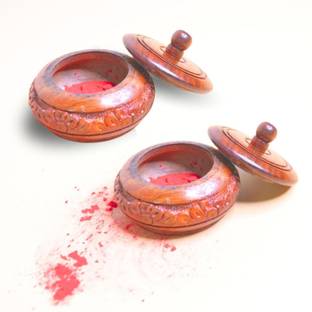 Santarms Wooden Sindur Box/Kumkum Box/Shringar Box/Sindoor Dabbi (Pack of 2 Pcs.) pooja Box, kajal box, sindoor dibbi Vanity Box