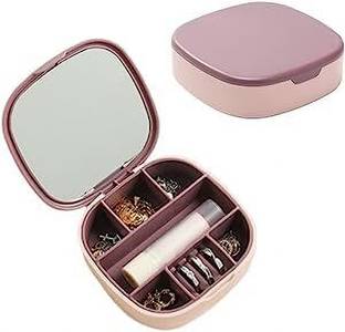 SYADEL Portable Small Mini Travel Jewelry Case Organizer with Mirror Jewellery Vanity Box