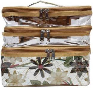 ultimatefashionista Triple Decker Cosmetic Makeup Toiletry Bag, Storage Case Jewellery Vanity Box (Cream) jewellery Vanity Box