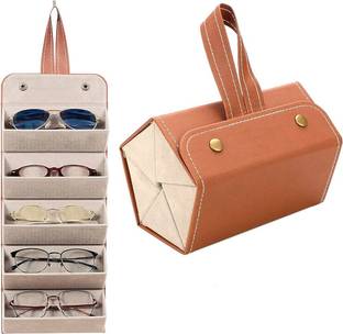 CRAZYABBS Sunglass holder folding box 5 multiple slots, sunglasses organiser box portable Sunglasses Organizer Vanity Box
