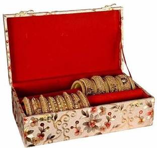 CURIOUS Wooden 1 Piece / 2 Two Rod Bangle Storage Box women with Lock System (Gold) Jewellery, BANGLE BOX, VANITY BOX, CHURI Vanity Box