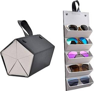 KUNYA 5 Slot Compartment Sunglass Organizer Compact Travel Glasses Case Multi-Function Vanity Box