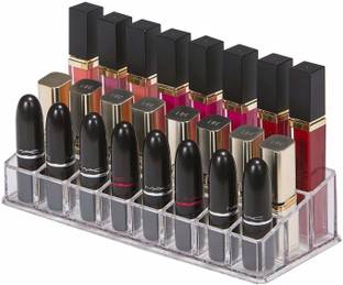 DITCAFOS Acrylic Lipstick Organizer/Makeup Holder and Cosmetics Storage Display with 24 Compartments for Brushes, Bottles Makeup, Makeup an Jewellery Vanity Box (Clear) Makeup Vanity Box