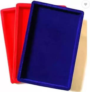 Ruby 3 Pcs 12 x 8" inch Display Jewellery Velvet Tray 2 Red & 1 Blue Jewellery Vanity Box