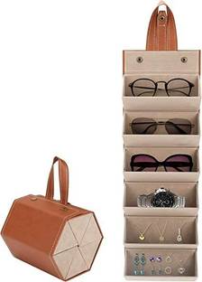 MAFAHH Multipurpose Foldable Travel Hanging 5 Slots Sunglasses Organizer Glasses Holder PU Leather Eyeglasses Spectacle Case Storage Box For Men & Women Vanity Box