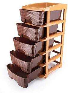 kridha Brown Color 5 Layer Storage Drawer Organizer Plastic Free Standing Chest of Drawers