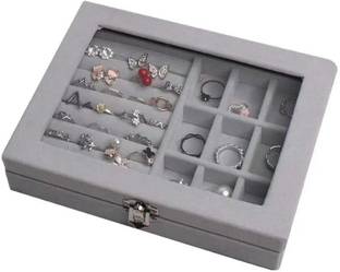 JOVINENTERPRISE velvet jewellery box 56 Ring Storage, Velvet Lining, Glass Lid Vanity Box