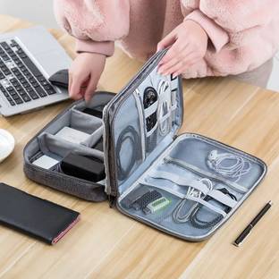 Pinkmpire 2 Layer Portable Electronics Accessories Removable Dividers Cable Organizer Bag Waterproof Carrying Case for Cables, Charger, Cord, Power Bank, Hardware Vanity Box