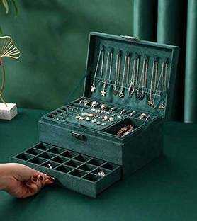 Dherik Tradworld 3-Layer Flannel Jewelry Organizer Box Necklaces Earrings Rings multi Vanity Box