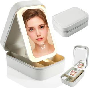 Dhvyant Mart Travel Portable LED Makeup Case With Adjustable Light-Up Mirror Makeup & Jewellery Vanity Box