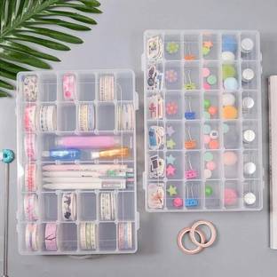 Utkarsh Enterprise Women's Plastic Jewellery Grid Organizer Box with Imitation Adjustable Dividers 36 Grid Boxes for Travel, Home, STORAGE BOX FOR MACKUP, JEWELLERY Vanity Box 36 Grids Clear Plastic Storage Box Vanity Box