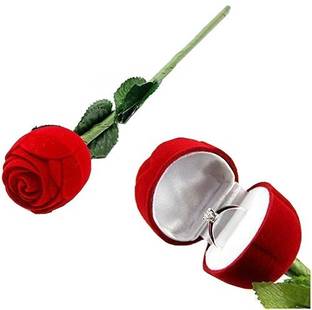 The Elitestore Velvet Red Rose Jewellery Ring Box Valentines Day, Wedding Day, Wedding Engagement Vanity Box