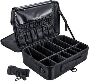 TOURTIER Travel Makeup Cosmetic Organizer Artist Storage Bag With Adjustable Dividers for Makeup, Brushes, Toiletry, Jewelry, Digital Accessories Vanity Box