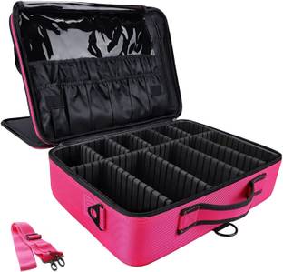 LACOPINE Large Capacity Makeup Bag,Cosmetic Organizer with Removable And Adjustable Dividers and Strap for Cosmetics Makeup Brushes Accessories Make Up, Jewelry Vanity Box