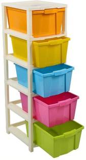 MAXTID 5 Layer Multicolor Plastic White Cabinet Organizer for Home Office, Parlour Box Vanity Box