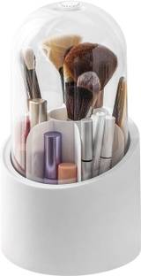 WROPZO Makeup Brush Holder with Lid, 360° Rotating Makeup Organizers Cosmetic Case, Makeup Brush Holder Vanity Box