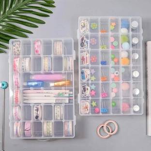 Utkarsh Enterprise Women's Plastic Jewellery Grid Organizer Box with Imitation Adjustable Dividers 36 Grid Boxes for Travel, Home, STORAGE BOX FOR MACKUP, JEWELLERY Vanity Box 36 Grids Clear Plastic Storage Box Vanity Box