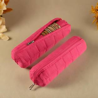 Heart Home Polyester Single Rod Bangle Box for Home & Travel with Zipper|Pack of 2|Pink Bangle Box Vanity Box