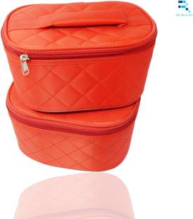 RK Brands Travel Imported Red Satin (Set of 2) Multipurpose, Gifting, Travel, Makeup Organizer Vanity Box