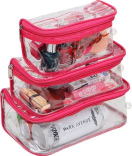 Rasafa Pack of 3 Printed Cosmetic Bag, Makeup Organizer, Makeup Kit, Storage Case, Transparent Vanity Box