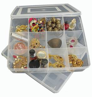 CSM Jewellery Case Organiser Multipurpose Plastic Storage Box with dividers 12 Grids, Big Size Transparent (Pack of 2 Boxes) jewellery, Segmentation, Organization, Visibility, Space-saving Vanity Box