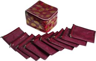 Bhumi Brocade Jewellery Box Organizer with 10 Pouch For Traveling Makeup and Jewellery Vanity Box