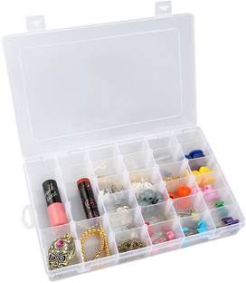 goldink Multipurpose Plastic Storage Box for Jewellery Case Organizer with Adjustable Dividers 36 Grid Removable Dividers (28L x 19B x 4.5H, Transparent) STORAGE BOX FOR MACKUP, JEWELLERY Vanity Box