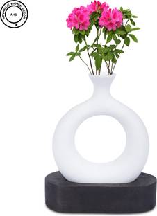 FARHIN 5 Inch Black Ring Vase with Stand | Flower Vase, Ceramic Vase Vase Filler
