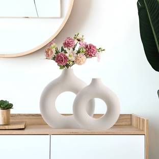 Abarro abarro_ceramic elegant and donut circular shape vases 8 inch and 6 inch 2 set Vase Filler