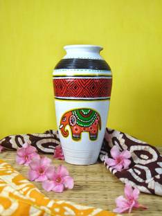 Dakshina Art Madhubani 'hand painted' Home decor,Table decoration,Flower pots,Gift,Showpiece Terracotta Vase