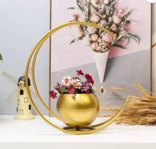 INDIAN ARTISANS Moon vase Iron Vase (12 inch, Gold) Iron Vase
