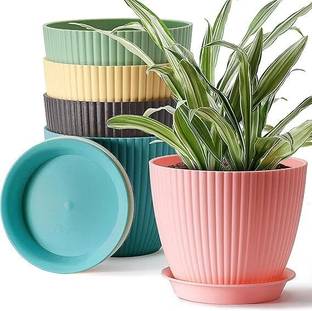 Glennor Round Flower Pots withtray for Home Decoration for Terrace,Garden Plant Set of 5 Plastic Vase
