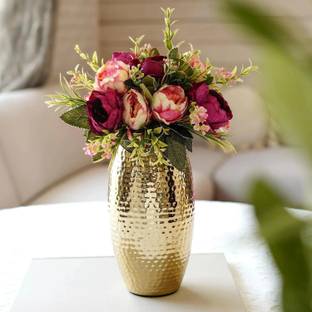 MHTRADERS Elegant Hammered Gold Iron Flower Vase for Home Decor, Table Centerpiece Iron Vase