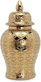 kilmori 18 Inch Decorative Ceramic Ginger Jar with Lid Glossy Gold Finish Elegant Vase Bone China Vase