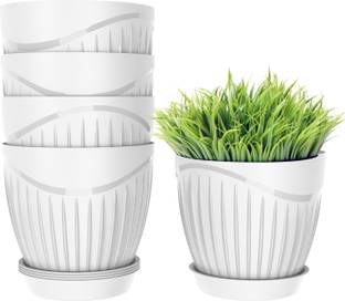 PILOT MART Round Flower Pots with tray for Home & Decoration Planters, Terrace, Garden Etc Plastic Vase