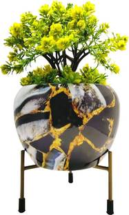 handmadecraft Multicolor Metal Planter pot / flower pot with table stand Iron Vase (6 inch,) Iron Vase