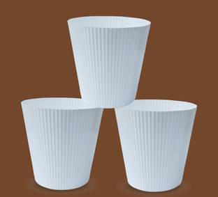 SNSHOPEE White Pots (Pack of 3) flower pots flower vase Microfibre, Plastic Vase