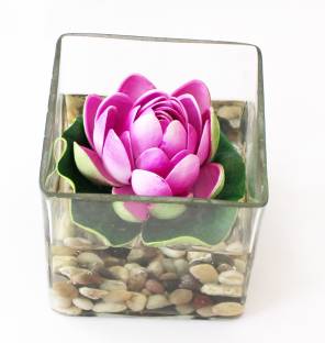 TIED RIBBONS Square glass vessel with faux Lotus and natural stones Flower Vases With Artificial Flowers Iron Vase