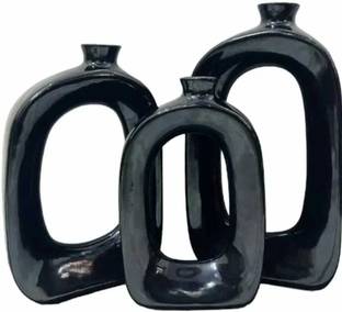 Kraftlik Handicrafts Planter Vases Ceramic Oval Vase with Hole in Middle and Narrow Neck Flower Vase Ceramic Vase
