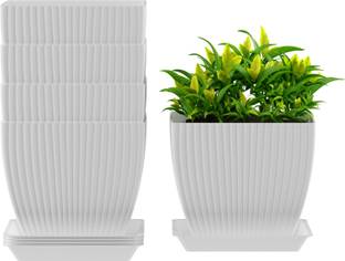 FORBACK Set of 5 White Square Flower Pot Plastic Vase
