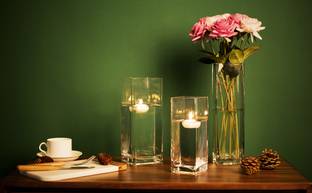Apoorva Glass Glass Tall Square Vase (8 X 4 Inches, Clear) Glass Vase