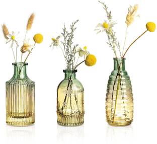 Ekhasa 100% Crystal Clear Glass Bud Vases Flower Pot | Thickened Transparent (Set of 3) Glass Vase